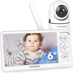 HelloBaby Baby Monitor with Camera and Audio, 6'' World First IPS Screen Baby Camera Monitor No WiFi, 4000mAh Battery, ECO, 2-Way Talk, Night Vision, 1000ft, Travel Video Baby Monitor Portable image 1