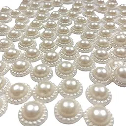 ZILZON® Half Cut Pearls Round Flower Shape for Craft Material, Dress Making, Jewellery Making, Scrap Booking, Wedding Trays Making, Arts & Embroidery - 100 Beads Size 8 MM (Off White)-image-54
