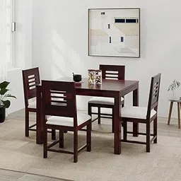 LIZZAWOOD™ Solid Sheesham Wood 4 Seater Dining Set Dining Table Set with Cushioned Chairs for Dining Room | Living Room | Home & Office | Hotels Restaurant (Finish-Mahogany-1, 4 Seater)-picture-20