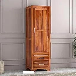 HAVORI FURNITURE Wooden 1 Door Wardrobe Organizer for Storage with 2 Drawer 1 Shelves & Hanging Space - Sheesham Wood Cupboard for Bedroom - Wooden Almirah Organizer for Clothes Storage (Design 50)-image-80