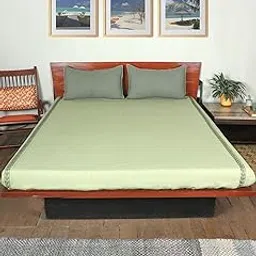 ZEBA World Cotton Blend Embroidered Bedcover for Double Bed | Circular Aari Embroidery - Queen Size - Light Green Color| Bed Cover 90 x 108inches (7.5x9ft), Pillow 17x27in-image-26