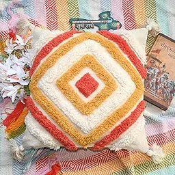 Loomix Premium Cotton Decorative Cushion Cover for Your Sofa, Bedroom, Reception & Living Room — Daisy Delight, Yellow & Natural, Set of 2 (16x16 inch)-picture-56