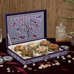 Riwaz Luxury Dry Fruit Gift Box for Diwali, Corporate & Wedding Gifting | Premium Hamper with 6 Airtight Glass Jars of Almonds, Cashews, Pistachios, Walnuts, Raisins & Khumani-image-56