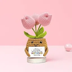 Ekhasa Nostrae Cute Tulip Crochet Flowers with Message, Perfect for Gifting | Knitted Flower Vase Pot with Flowers for Car Dashboard, Office, Home Decor | Crochet Gifts-picture-15