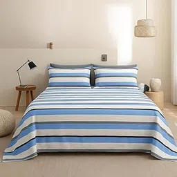 SANMARINO 300 TC Microfiber XXL Soft Cotton Super King Size Bedsheet for Double Bed, King Size 108 Inches X 108 Inches, 9 Feet, 275 X 275 cm with 2 Large Size Pillow Covers - Blue and White image 1