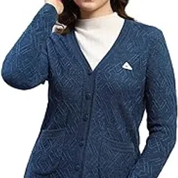 Womens Self Design V Neck Wool Blend Cardigan Blue-image-47