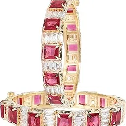 lavazza Golden Metal CZ American Diamond Bangles Bracelet FreeSize Kada Set For Women & Girls | Easy to Open Screw Lock | Traditional Girl's Bangles Kangan | Bangles For Gift, Wedding, Party-Set of 2-picture-26