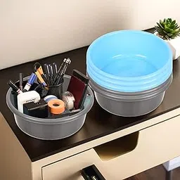 Homestic Pack of 6 Desk Organizer | Stationery Organizer Tub | Multipurpose Storage Organizer | Office Supplies Organizer for Pen-Pencil-Staplers | Desktop Organizer | 4 LTR | Gray & Sky Blue-image-63