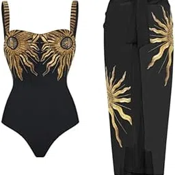 womanlikeu Waves by Shrijal: Caribbean Charm | Black swimsuit | One-piece swimwear with a Sarong for women-picture-46