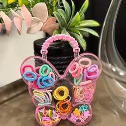 Girls Hair Accessories Set with Butterfly Case, Pink and Multi-Color Elastic Bands, Hair Clips, Decorative Storage Box-picture-24