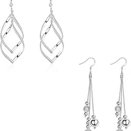 yellow chimes Danglers Earrings Combo for Women | Silver Earrings for Girls | Fashion Women Earrings | 2 Pair Long Earrings Combo | Birthday Gift For Girls Anniversary Gift for Wife-picture-42