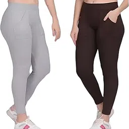 Women's High-Waist Jeggings with Pockets, Grey and Black, Pack of 2-picture-43