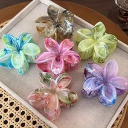 3-Piece Plumeria Flower Hair Claw Clips, Bohemian Minimalist Design, Multi-Colour Plastic Barrettes for Women and Girls-picture-55