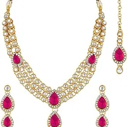 peora Gold Plated Traditional Kundan Long Necklace Jewellery Set with Earring Maang Tikka for Women Girls-picture-16