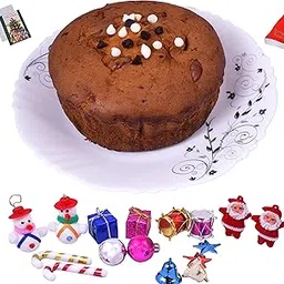 MANTOUSS Christmas Gift of Cake-Christmas Plum Cake(300gms) + Christmas Card + Santa Cap + Christmas Tree Decoration Set-image-0