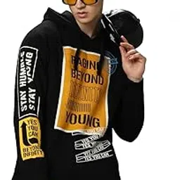 lewel Men's Stylish Printed Full Sleeve Hood T-Shirt (Black)-picture-22