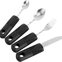 Baluue 4pcs Adaptive Weighted Utensils Set for Elderly Bendable Tableware for Hand Tremors Stainless Steel Non-slip Handles Convenient and Portable Eating Tools for Seniors-picture-24