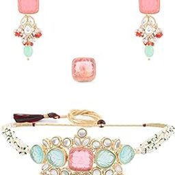 zaveri pearls Multicolor Stones & Beads Multistrand Beaded Kundan Choker Necklace Earring & Ring Set For Women-ZPFK15092-picture-35