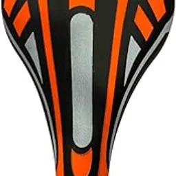 Kids Bicycle Seat, PU Leather Comfort Saddle, Black and Red Striped Design (Orange) image 1