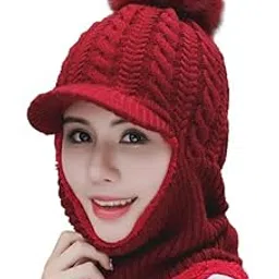 New Variety Store™ Women's Fur Warm Winter Knitted Beanie Caps/Hats That Cover Face with Attached Neck Cover and Mask, Warmer Balaclava Pom Pom Cap-picture-13