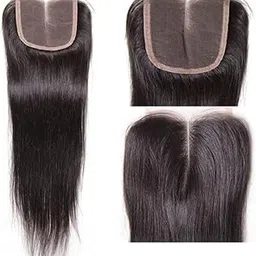 Swiss Lace 4x4 Closure for Women and Girls with Thinning Hair, Natural Straight Black Hair Volumizer, 100% Human Hair Topper Piece, 35 Grams, Seamless Blend (NATURAL BLACK, 10" INCHES)-picture-49