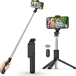 Coku Selfie Stick Tripod, All in One 67cm Height Extendable & Portable Selfie Stick with Tripod Stand with Wireless Remote, Compatible with All Smartphoes, Video Recording, Outdoor (Black) image 1