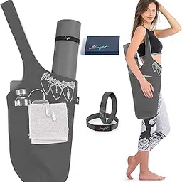 Zenifit Yoga Mat Bag - Long Tote with Pockets - Holds More Yoga Accessories. Cute Yoga Mat Holder with Bonus Yoga Mat Strap Elastics. Gray and White Yoga Mat Bags and Carriers for Women-image-60