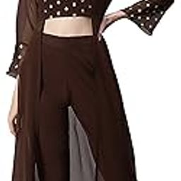 janasya Women's Brown Georgette Ethnic Motifs Kurta Set-picture-28