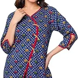 threadflix Women Cotton Top |Teal and Beige | 3/4 Sleeves, Soft & Breathable Fabric | Casual Shirt | Lightweight Style top for Women Ethnic Elephant Print-picture-15