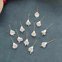 White Floral Hair Pins with Gold Stems, Party Hair Pin, Wedding Ivory Blossom Pins Accessories for Women, Set of 12-picture-26