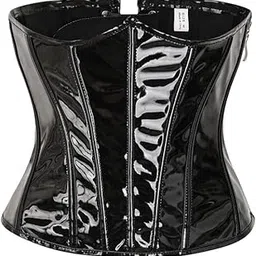 fensir Women’s Short PU Leather Waist Corset | Bright Finish with Side Zipper & Tie Closure-picture-17