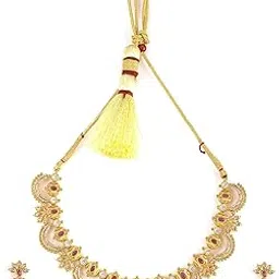 Rubans 24K Gold-Plated Cubic Zirconia & Pearl Beaded Temple Jewellery Set in Crescent Motif Design for Women – Weddings, Festive Occasions & Traditional Ceremonies-picture-26