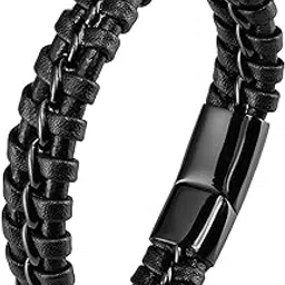 yellow chimes Bracelets for Men and Boys Black Leather Bracelet for Men | Magnetic-Clasp Genuine Leather Wrap Bracelets for Men | Birthday Gift for Men and Boys Anniversary Gift for Husband-picture-16