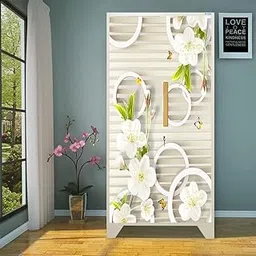 WallDaddy Self Adhesive Almirah Stickers, Wall Stickers, Decorative Sticker Wallpaper for Home Wardrobe Doors (Round Jasmine Almirah) PVC Vinyl Size Large (39 x 84 Inch)-picture-64