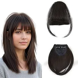 BLUSHIA Double Clip in Bangs- Fake Bangs Synthetic Hair Bangs Clip in Hair Extensions Wispy Bangs Clip On Air Bangs for Women Brown-image-52