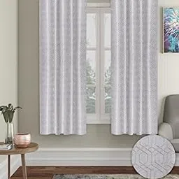 Cortina Striped Light-Filtering Polyester Curtains 5 feet Long Set of 2 for Window [ Opacity: 50-60%, Color: Grey, Knitting Foil Curtains -160 GSM ]-image-1