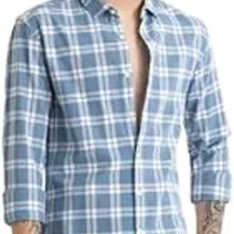 Men's Cotton Casual Checked Classic Collar Slim Fit Shirt-picture-43