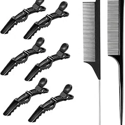 Calitate24 6Pcs Hair Section Clips Alligator Hair Dividing Clips for Salon Black Plastic Crocodile Sectioning Pins Non-Slip Grip with 2Pcs Tail Comb-picture-13