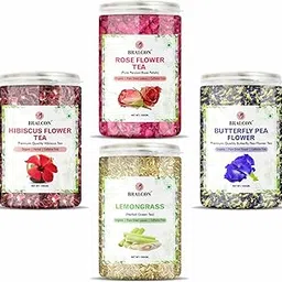 BRALCON Organic Herbal Tea Combo Pack- Hibiscus Flower Tea, Butterfly Pea Flower Tea, Rose Flower Tea, Lemongrass Tea- 400g(100g x 4) | Blue Pea Tea| Premium Hibiscus Tea | Rose Tea |Antioxidant-picture-11