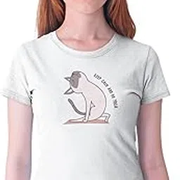 gomofy Keep Calm and Do Yoga White Round Neck Cotton Half Sleeved Women T-Shirt with Printed Graphics-picture-30