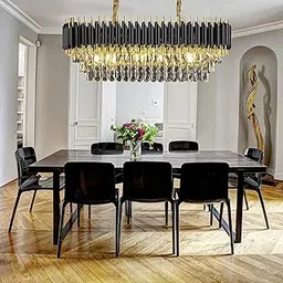 FLOSTON Oval Design 3-Tier with K9 Grade Black Gold Modern Crystal Chandeliers Ceiling Light Fixture Pendant for Living Room,Home & Hallway 800 * 300-picture-35