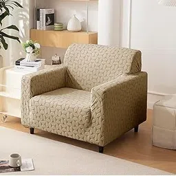 House of Quirk Universal Single Seater Jacquard Fabric Texture Sofa Cover 220 GSM Soft Touching Cover for Couch Flexible Stretch Sofa Slipcover (Camel, 90-145CM)-picture-15