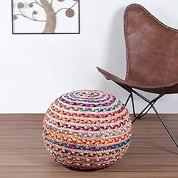 iesu Jute and Pouf|Ottoman|footrest Stylish Cotton&Jute Mix Pouf for Bedroom Living Room Dining Room-picture-24