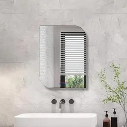 Glassco Mirror for Bathroom Wall Mount Frameless Rectangular Curved Shape for washbasin, Living Room, entryway, Home décor, Bevelled Edges(14x10 inch Horizontal and Vertical Hangs) image 1