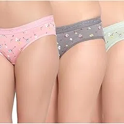 koocart Women Pack of 3 Multicoloured Floral Print fabrict Printed Cotton Low Waist Bikini Panty-picture-14