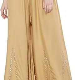 MEYARA Women's Viscose Mirror Work Palazzo Pants - Relaxed Fit Rayon Trousers for Girls & Women, Elastic Waist, Full Length, Casual Style-picture-37