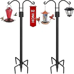 Double Shepherds Hooks for Outdoor, 2-Pack Heavy Duty Two Sided Garden Pole for Hanging Bird Feeder, Plant Baskets, Solar Light Lanterns, Garden Plant Hanger Stands with 5 Base Prongs(92 inch)-image-6