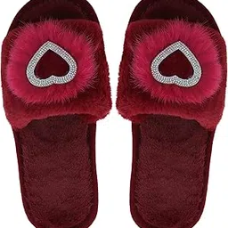 dekkin womens Soft Winter Indoor Open Fur Heart Design Slipper-picture-47