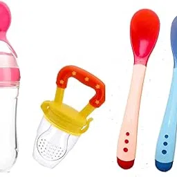 Manan Shopee Baby Feeding Set,Feeding Kit Needs Items All In One 1-Feeder 2 Color Changing Temper-Sensor Spoon And 1- Food Fruit Nibbler (Combo Pack) (Multicolor9), 90 Ml-image-59