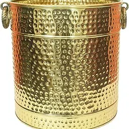 Tangerine Handcrafted Golden Brass Hammered Planter || Plant Container || Flower Pot with Lacquer Finish/Polish (Diameter- 14") image 1
